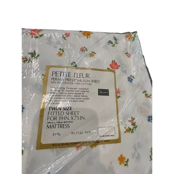 NOS Vintage Sears Perma Press Fine Muslin Twin Flat & Fitted Sheets Floral